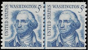 #1304 5c George Washington Coil Line Pair Shiny Gum 1966 Mint NH