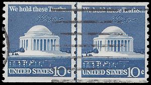 #1520 10c Jefferson Memorial Coil Line Pair 1973 Used