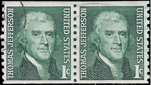 #1299 1c Thomas Jefferson Coil Pair 1968 Used