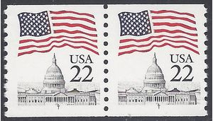 #2115c 22c Flag over Capitol Coil Pair "T" 1987 Mint NH