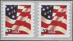 #3633 37c US Flag Coil Pair 2002 Mint NH