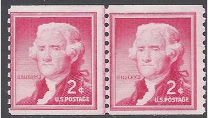 #1055a 2c Thomas Jefferson Coil Line Pair 1968 Mint NH