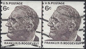 #1305 6c Franklin D. Roosevelt Joint Line Pair 1968 Used