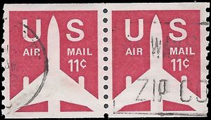 Scott C 82 11c US Air Mail Silhouette of Jet Airliner Coil Pair 1971 Used