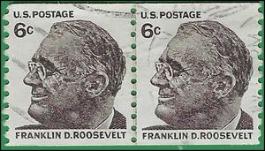#1305 6c Franklin D. Roosevelt Joint Line Pair 1968 Used