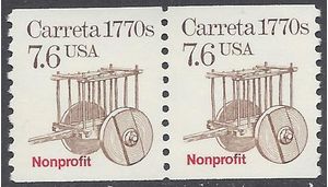 #2255 7.6c Carreta 1770s Nonprofit Coil Pair 1988 Mint NH
