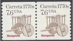 #2255 7.6c Carreta 1770s Nonprofit Coil Pair 1988 Mint NH