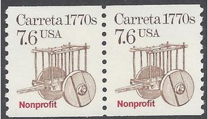 #2255 7.6c Carreta 1770s Nonprofit Coil Pair 1988 Mint NH