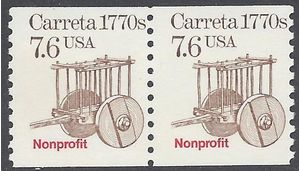 #2255 7.6c Carreta 1770s Nonprofit Coil Pair 1988 Mint NH