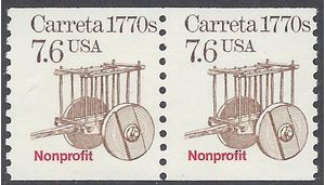 #2255 7.6c Carreta 1770s Nonprofit Coil Pair 1988 Mint NH