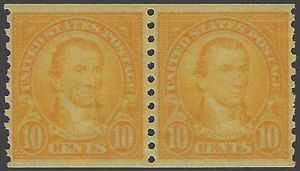 # 603 10c James Monroe Coil Pair 1924 Mint NH