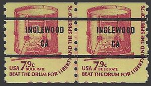 #1615a 7.9c Drums CLP Partial Plate # 1976 Mint NH Precancel Inglewood CA