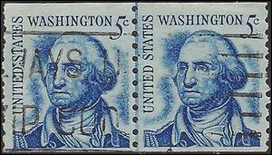 #1304 5c George Washington Coil Line Pair 1966 Used