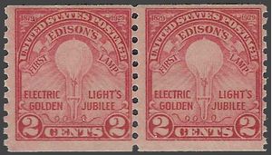 # 656 2c Edison's First Lamp Coil Pair 1929 Mint NH