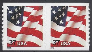 #3632 37c US Flag Coil Pair 2002 Mint NH