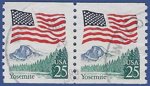 #2280a 25c Flag over Yosemite Coil Pair 1988 Used