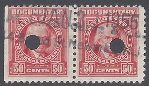 Scott R664 50c US Internal Revenue - Documentary 1954 Used Pair