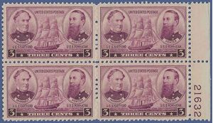 # 792 3c Navy Issue-Farragut & Porter Block/4 w/P# 1937 Mint H