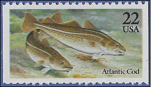 #2206 22c Fish, Atlantic Cod Booklet Single 1986 Mint NH