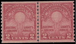 # 656 2c Edison's First Lamp Joint Line Pair 1929 Mint VLH