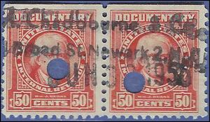 Scott R664 50c US Internal Revenue - Documentary 1954 Used Pair