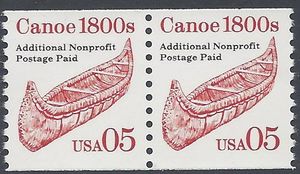 #2454 5c Transportation Issue Canoe 1800s Coil Pair 1991 Mint NH