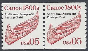 #2454 5c Transportation Issue Canoe 1800s Coil Pair 1991 Mint NH