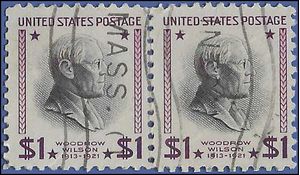 # 832 $1.00 Presidential Issue Woodrow Wilson 1938 Used Attached Pair