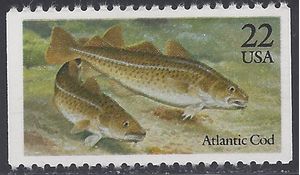 #2206 22c Fish, Atlantic Cod Booklet Single 1986 Mint NH