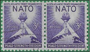 #1008 3c 3rd Anniversary of NATO 1952 Used Pair