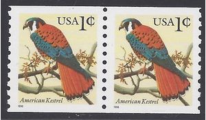 #3044 1c American Kestrel Coil Pair Small Date 1996 Mint NH