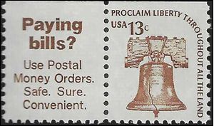 #1595 Americana Issue - Liberty Bell Booklet Single and Label DG 1975 Mint NH