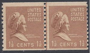 # 840 1.5c Presidential Issue Martha Washington Coil Line Pair 1939 Mint NH