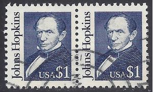 #2194 $1.00 Great Americans John Hopkins 1989 Used Pair
