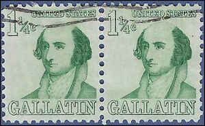 #1279 1 1/4c Prominent Americans Albert Gallatin Attached Pair 1967 Used