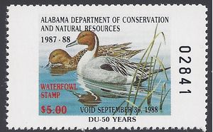 Alabama AL-9 $5.00 Pintails 1987 Mint NH