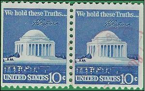 #1510 10c Jefferson Memorial Booklet Single 1973 Used Attach Pair