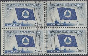 #1088 3c 150th Anniv. Coast and Geodetic Survey Block of 4 1957 Used