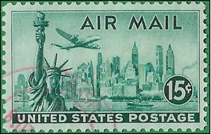 Scott C 35 US Air Mail 15c Statue of Liberty-New York 1947 Used