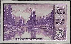 # 758 3c National Parks Mt Rainier and Mirror Lake Imperf. 1935 Mint NH NGAI