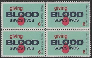 #1425 6c Giving Blood Saves Lives Block/4 1971 Mint NH