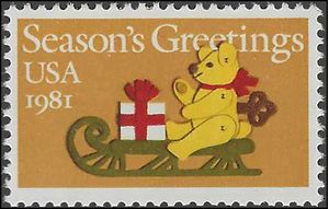 #1940 20c Season's Greetings Felt Bear on Sleigh 1981 Mint NH