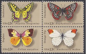 #1712-1715 13c Butterflies Block of 4 1977 Mint NH