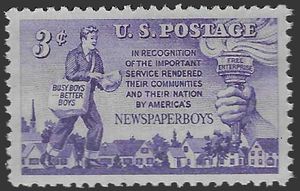 #1015 3c America's Newspaper Boys 1952 Mint NH