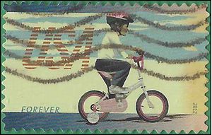 #4687 (45c Forever) Bicycling, Child on Bike with Training Wheels 2012 Used