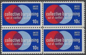 #1558 10c 50th Anniversary Collective Bargaining Block/4 1975 Mint NH