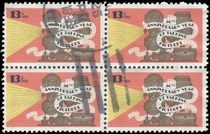 #1727 13c 50th Anniversary of Talking Pictures 1977 Used Block of 4