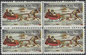 #1551 10c Christmas Currier and Ives Block/4 1974 Mint NH