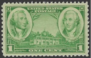 # 785 1c George Washington and Nathanael Green 1936 Mint NH