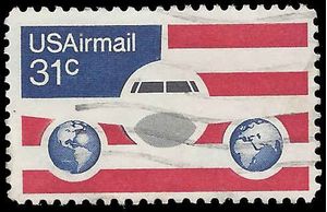 Scott C 90 31c US Air Mail Plane,Globes and Flag 1976 Used